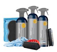 detailmate Set de limpieza interior de vehículos: Koch Chemie Refresh Cockpit Care 0,5L + Multi Interior Cleaner 0,75L + Speed Glass Cleaner 0,75L - Esponja aplicación - Cepillo goma - Paño microfibra