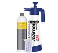 detailmate Set: Química GSF Gentle Snow Foam 1 litros de cocina, limpieza espuma - Champú - Solucionador de insectos, Kwazar Super Foamer Alkaline para sustancias alkalische + Vaso Medidor Batir 50 ml