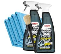 detailmate Sonax FelgenBeast Winter edición especial 1L Set Deluxe: 2x limpiador llantas sin ácido con indicador efecto para una limpieza suave llantas + cepillo limpieza ValetPRO + 4 paños microfibra