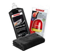 detailmate Sonax - Juego de pulidor de manos Sonax + cera de color negro, 500 ml + bola de pulido ergonómico Sonax P Bola pulidora de microfibra sin puntas, 40 x 40 cm, 550 g/m²