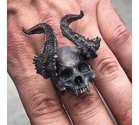 Detalle Anillo De Calavera De Acero Inoxidable 316l Negro con Cuernos Satanás Diablo Punk Anillos De Motorista para Hombres Joyería Masculina