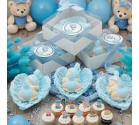 Detalles Bautizo para Invitados, Recuerdos Bautizo Piezas Bebe de Piedra imanes Detalles comunion para Invitados, Regalos Originales bautizos, Regalo para Bebe Recien Nacido (Azul, 30)