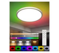 DetarZinLED Ø30CM Plafon LED Techo RGB 24W,Regulable Lámpara de Techo con Mando a Distancia,2700LM 3000K-6500K lampara techo dormitorio,Para Salón Cocina Baño,IP44 Impermeable