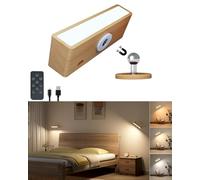 DetarZinLED Lámpara de Pared con Batería de Carga USB,Lamparas de Pared 3 Temperaturas de Color, Lampara Mesita Noche Recargable, Apliques de Interior Adhesivos Para Dormitorio (Madera de Haya)
