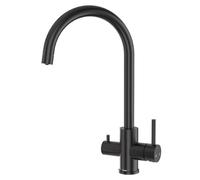 DETBOM Grifo para Fregadero de Cocina de 3 Vías, Mezclador de Cocina para Sistemas Ósmosis, 3 en 1 Doble Palanca, Agua Potable, Fría y Caliente, Mezclador de Fregadero Giratorio 360° (Negro)