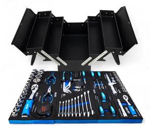 DeTec. Caja de herramientas de edición negra, caja de herramientas clásica de metal llena de herramientas, 86 piezas, negro