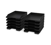 Detectalia Set de 20x Bandejas portadocumentos tamaño A4 Negro - Organizador Escritorio apilable - Bandeja plástico para Oficina - Archivador Papeles - Cestas de Correo - 35x25x5,2 cm
