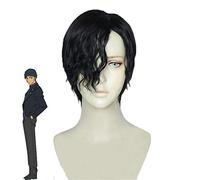 Detective Conan Akai Shuuichi Peluca Cosplay Corta Negra con Flequillo Negro Rizado Fiesta de Halloween Pelucas de Carnaval Pelucas