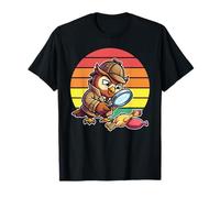 Detective de búho Sabio investiga Misterio de Pollo Retro Divertido Camiseta