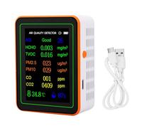 Detector de Calidad del Aire índice CO2 TVOC HCHO PM2.5 PM10 probador de Temperatura y Humedad Pantalla a Color para detección en Interiores (Blanco Naranja)