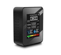Detector de Gas, Monitor de Calidad del Aire 5 en 1 Detector de CO2 for Interiores Formaldehído HCHO TVOC Probador LCD Temperatura Humedad Probador Alarma Medidor de CO2(Nero)