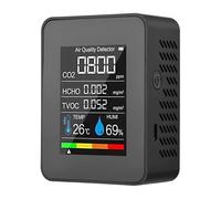 Detector de Gases, Monitor de Calidad del Aire 5 en 1, medidor Temperatura, Humedad, CO2, TVOC, HCHO, Detector Recargable por USB(Black)