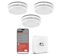 Detector de Humo con estación Base, 10 años interconectado Detector de Incendios Smart Conforme a EN14604, con batería reemplazable, sin Parpadeo LED, Compatible con la aplicación XINDUM, 3 Unidad