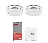 Detector de Humo con estación Base, 10 años interconectado Detector de Incendios Smart Conforme a EN14604, con batería reemplazable, sin Parpadeo LED, Compatible con la aplicación XINDUM, 2 Unidad
