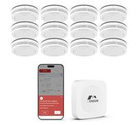 Detector de Humo con estación Base, 10 años interconectado Detector de Incendios Smart Conforme a EN14604, con batería reemplazable, sin Parpadeo LED, Compatible con la aplicación XINDUM, 12 Unidad