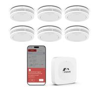 Detector de Humo con estación Base, 10 años interconectado Detector de Incendios Smart Conforme a EN14604, con batería reemplazable, sin Parpadeo LED, Compatible con la aplicación XINDUM, 6 Unidad
