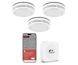 Detector de Humo con estación Base, 10 años interconectado Detector de Incendios Smart Conforme a EN14604, con batería reemplazable, sin Parpadeo LED, Compatible con la aplicación XINDUM, 3 Unidad
