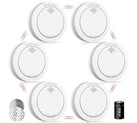 Detector de Humo con Soporte magnético, 10 años Alarma contra Incendios en Red con batería CR123A reemplazable, Alarma de 85 dB, silenciamiento, Advertencia de batería Baja, 6 Unidades