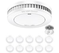 Detector de Humo de 10 años con batería, Soporte magnético, sin Perforaciones, Certificado por TÜV-Rheinland, Alarma contra Incendios sin LED Parpadeante, EN14604,10 Unidades