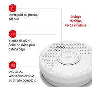 Detector de humo DOF29 Plástico Señal de aviso: 85 dB Funcionamiento con pila de 9V SHD by oneConcept