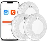 Detector de Humo Inteligente Wi-Fi, batería de 10 años con notificación Mediante aplicación, función silenciosa y autoprueba, Compatible con EN 14604, 3 Pieza (Compatible con App Tuya/Smart Life)
