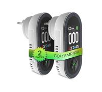 Detector de Monóxido de Carbono con Enchufe - Detector de CO 3 en 1 con Sensor de Temperatura & Humedad - Alarma Sonora para GLP, Propano, Metano, Etano y CO - para Casa y Autocaravana 2pcs