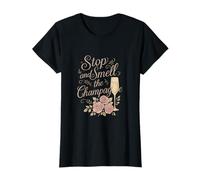 Detén y huele el diseño Floral cursivo de champán Camiseta