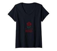 Detén y huele Las Rosas Inspiradoras Florales Camiseta Cuello V, Mujer, Negro, M