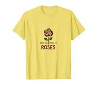 Detén y huele Las Rosas Inspiradoras Florales Camiseta, Hombre, Limón, M