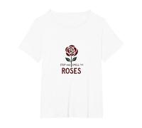 Detén y huele Las Rosas Inspiradoras Florales Camiseta, Mujer Tallas Grandes, Blanco, 4XL Grande