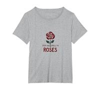 Detén y huele Las Rosas Inspiradoras Florales Camiseta, Mujer Tallas Grandes, Gris Jaspeado, 1XL Grande
