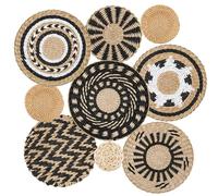 DETENE 9 Piezas Decoración de Cesta de Pared Arte de Pared de Cesta Bohemia Tejida a Mano Decoración de Pared Bohemia de Ratán Pared Sala de Estar o Dormitorio（Schwarz）