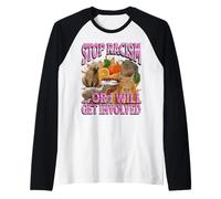 Detener el racismo o me involucro divertido Capybara Meme Bootleg Camiseta Manga Raglan