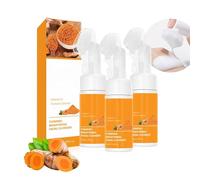 Detergente facial de cúrcuma, con cepillo de limpieza suave, limpiador facial espumoso para todo tipo de pieles, fórmula exfoliante de limpieza profunda, enriquecido con aceite de coco (3 unidades)
