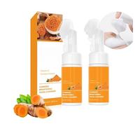 Detergente facial de cúrcuma, con cepillo de limpieza suave, limpiador facial espumoso para todo tipo de pieles, fórmula exfoliante de limpieza profunda, enriquecido con aceite de coco (2 unidades)