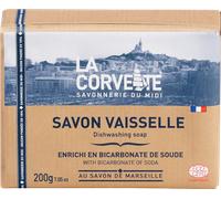 La Corvette Jabón sólido para vajilla a base de jabón de Marsella aceite de Oliva enriquecido con Bicarbonato Sódico ECOCERT 200g
