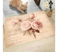Deteriorado Pero Único Felpudo Antideslizante - 40 x 60 cmRamas Hojas Rosa Rosa Trampa de Tierra Felpudo Exterior e Interior para una Entrada Limpia - Fácil de Cuidar - Marrón Claro