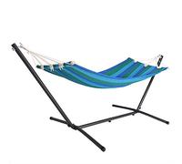 Detex Hamaca de Jardín Azul a Rayas 200x80cm Hamaca Colgante de Tela Exterior Soporte Incluido Camping
