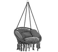 DETEX® Silla Colgante 2 Cojines Asiento Ø65cm hasta 150Kg Certificado GS Tejido Antracita Hamaca Columpio Exterior Interior