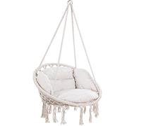 DETEX® Silla Colgante 2 Cojines Asiento Ø65cm hasta 150Kg Certificado GS Tejido Crema Hamaca Columpio Exterior Interior