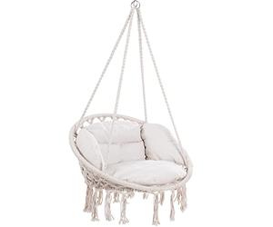 DETEX® Silla Colgante 2 Cojines Asiento Ø65cm hasta 150Kg Certificado GS Tejido Crema Hamaca Columpio Exterior Interior