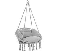 DETEX® Silla Colgante 2 Cojines Asiento Ø65cm hasta 150Kg Certificado GS Tejido Gris Hamaca Columpio Exterior Interior