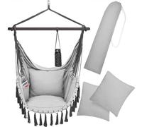 Detex Silla Colgante Hamaca Columpio 2 Cojines XL Interior Exterior Portavasos hasta 150Kg Bolsillo Gris Claro