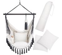 Detex Silla Colgante Hamaca Columpio 2 Cojines XL Interior Exterior Portavasos hasta 150Kg Bolsillo Crema