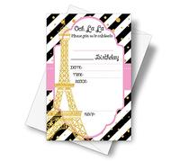 DETIHO Tarjetas de invitación de fiesta de cumpleaños con sobres, 10 x 15 cm, con temática de París, invitación de fiesta de relleno, 20 juegos, E21