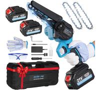 DETLEV PRO Motosierra Bateria Motosierra Eléctrica 6 Pulgadas con 2 Baterías de 4000mAh 2 Cadenas Sierra Electrica Podar Arboles de Jardinería y Madera