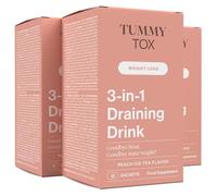 Detox - Diente de Leon, Magnesio, Alcachofa, Hibisco, Ortiga - Retencion de Liquidos - Bebida Sabor Melocotón - 30 Sobres para 30 Días - 3-in-1 Draining Drink de Tummy Tox