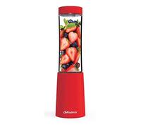 DETOXIMIX - Mini licuadora compacta de 150 W, 280 ml, batido de jugo de frutas o verduras - 2 botellas con tapa de viaje + libro de recetas incluido - Plástico sin BPA 4 hojas - Rojo
