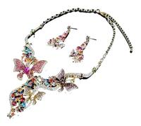 DETPWVWB Collar de piedras preciosas de cristal colorido con flor y mariposa, cadena corta - accesorio único para la personalidad de buenas noches