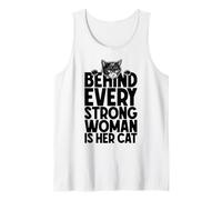 Detrás de Cada Mujer Fuerte está su Amante de los Gatos Dueño Cita Divertida Camiseta sin Mangas